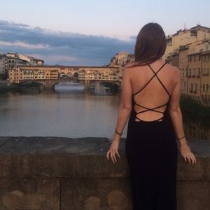 BooHoo Black Maxi Dress Open Lace Up Back S 4